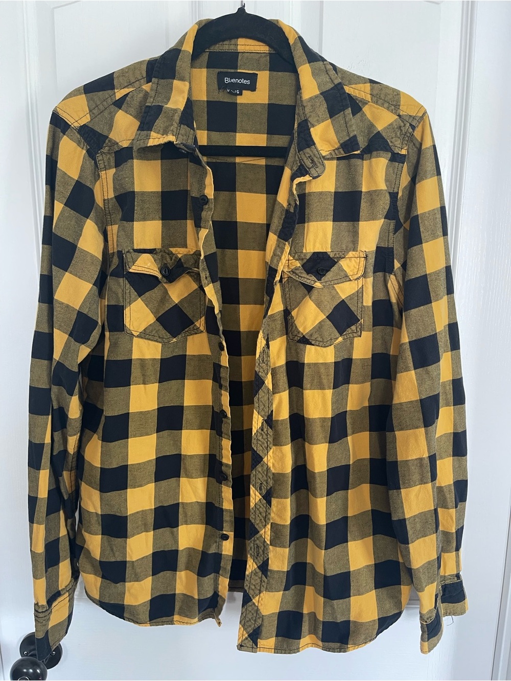 Bluenotes Men's Yellow and Black Plaid Button-Down Shirt